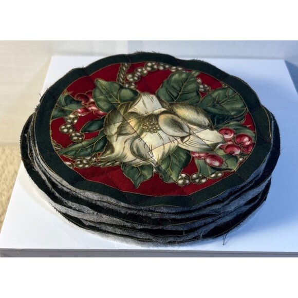 Quilted Holiday Coasters Set Of 8 Christmas Magnolia UNFINISHED - Picture 6 of 7